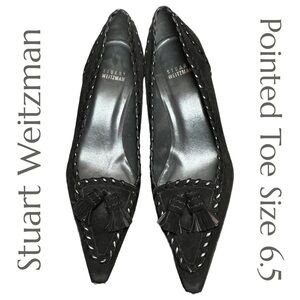 Stuart Weitzman Pointed Toe Heels Black Suede Tassels Size 6.5M